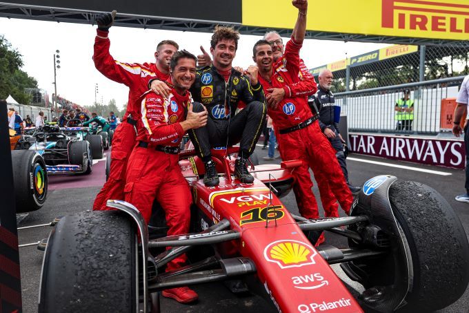 Charles Leclerc F1 Ferrari crew Monza 2025